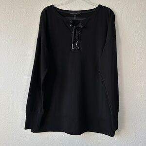 White House Black Market size XL long sleeve tunic sweater black lace up
